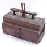 A 19th century stained pine deadfall mouse trap, length 27cm
