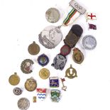 Various badges and medals, including Helsinki Olympic Games, Speedway badges etc