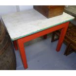 A painted pine kitchen table, W91cm