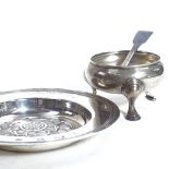 A modern silver circular dish with inset embossed Tudor Rose decoration, London 1973, with an