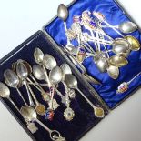 Various silver and plated souvenir spoons, mostly of Hastings and St Leonards, some with enamelled