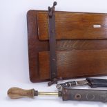 Various collectables, including Indian kukri knife, wooden boat rudder, Vintage insecticide pump,