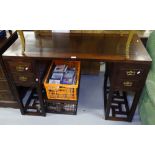 A Chinese design hardwood twin-pedestal writing desk, with 4 short fitted drawers, W125cm