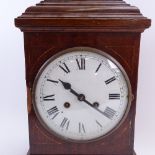 A 19th century oak-cased 8-day mantel clock, modern tin dial, with inlaid case and movement striking