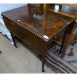 19th century mahogany Pembroke table, with end frieze drawer, raised on turned legs, W83cm
