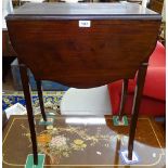 An Edwardian mahogany and satinwood-strung drop leaf occasional table, with end frieze drawer,