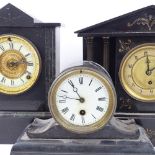 3 slate and marble-cased mantel clocks, including architectural examples, largest height 30cm (3)