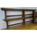 A pair of Vintage oak school benches, L244cm