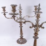 A pair of Victorian silver plate on copper 2-branch candelabras, height 54cm