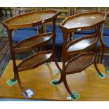 A pair of walnut and ebony-strung 3-tier stands, W54cm