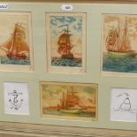 A framed set of coloured marine engravings, signed Thiebaud