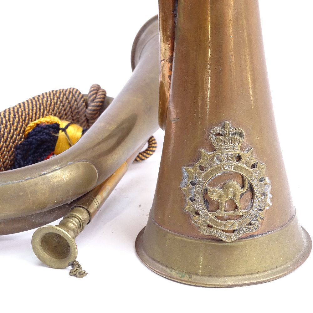 2 First War copper and brass bugles, including example with Canadian Army Ontario Regiment badge, - Image 2 of 2