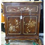A pair of Oriental design brown lacquered side cabinets, with floral and gilded decoration, W55cm