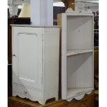 A painted pine 2-tier hanging corner cabinet, a hanging bathroom cabinet, and a reproduction