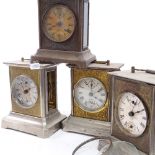4 tin and brass-cased carriage clocks, and a Vintage Temco drum clock (5)