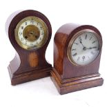 An Edwardian oak and satinwood inlaid bell-shaped mantel clock, and an oak-cased 30-hour dome-top