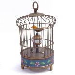 A modern clockwork bird-cage automaton clock, cloisonne enamelled copper waste, overall height 20cm