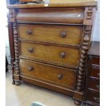A Victorian mahogany Scottish chest, with 4 long drawers and split turned pilasters, on bun feet,