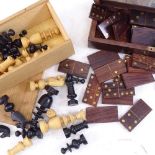 Ceramic chess set, cast-brass chess set, hardwood dominos etc