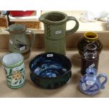 Torquay Pottery bowl, 16cm across, Studio Pottery jugs and pots (7)
