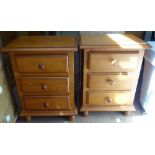 A pair of modern stained beech 3-drawer bedside chests, W50cm