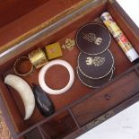 A Victorian mahogany writing slope, brass powder flask, Dutch copper and brass box etc