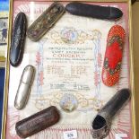 A collection of 19th century spectacle cases, and a Metropolitan Railway Concert silk panel