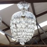 A Vintage moulded glass lustre hanging ceiling light fitting, height 35cm