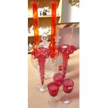 2 pairs of glass vases, tallest 50cm, Pastis bottle etc