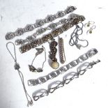 4 Danish silver bracelets, various necklaces etc