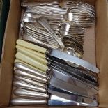 A box of Old English Thread silver plated cutlery, including 3 sets of knives