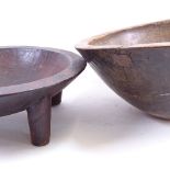 2 Antique African Tribal carved hardwood food bowls, largest diameter 43cm (2)