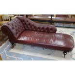 A Victorian button-back leather upholstered chaise longue (recovered)