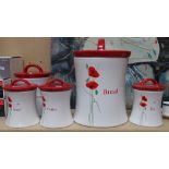 A set of modern kitchen storage jars, bread bin height 31cm