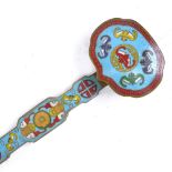 A Chinese bronze cloisonne enamel rui sceptre, 4 character mark on back with bat design, length