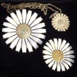 ANTON MICHELSEN - 2 silver and white enamel daisy pattern brooches, and a similar necklace by