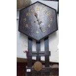 WITHDRAWN - An Arts and Crafts oak hexagonal wall clock, beaded edge with picket design drop, with