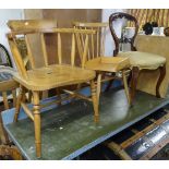 A Vintage Ercol stick-back kitchen chair, a pair of Victorian walnut balloon-back chairs, a smoker's