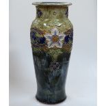 A Victorian Doulton vase with tube-lined floral decoration, 35.5cm