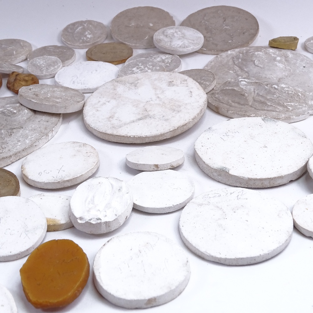 A collection of Antique plaster and wax cameos, including bust portraits and medal designs, - Image 3 of 3