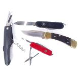 An American Buck 112 Precise folding knife with original leather pouch, 2 Swiss Army knives and an