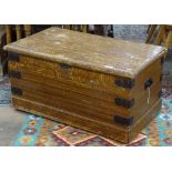 A Victorian steelbound pine blanket chest, with original paint finish, W79cm