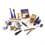Various interesting collectables, including lady's sterling silver-cased cigarette lighter, horn