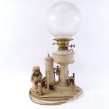 A Vintage glazed ceramic novelty Middle Eastern design oil lamp, converted to electric, base