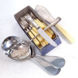 A box of mixed plated cutlery, to include King's pattern and Old English