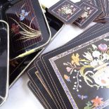 A modern Vietnamese mother-of-pearl inlaid ebonised ginger jar, Japanese gilded tea tray set, and