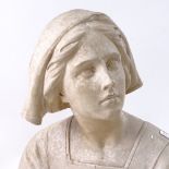 WITHDRAWN - A mid-century plaster sculpture, bust of a young lady, indistinctly signed on back, GV