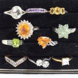 10 various modern and silver-gilt stone set dress rings