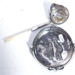 A Georgian silver toddy ladle with inset coin and ivory handle, and a WMF Art Nouveau dish (2)