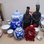 2 Chinese clay figures, tallest 36cm, Buddha, jardiniere, ginger jars etc